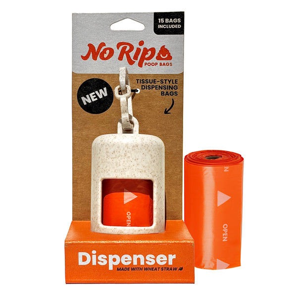 Wheat Straw Dispenser + 1 Roll of No Rip Poop Bags